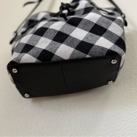 Talbots Black and Gray Buffalo Plaid Drawstring Bucket Crossbody Bag - Picture 6 of 12